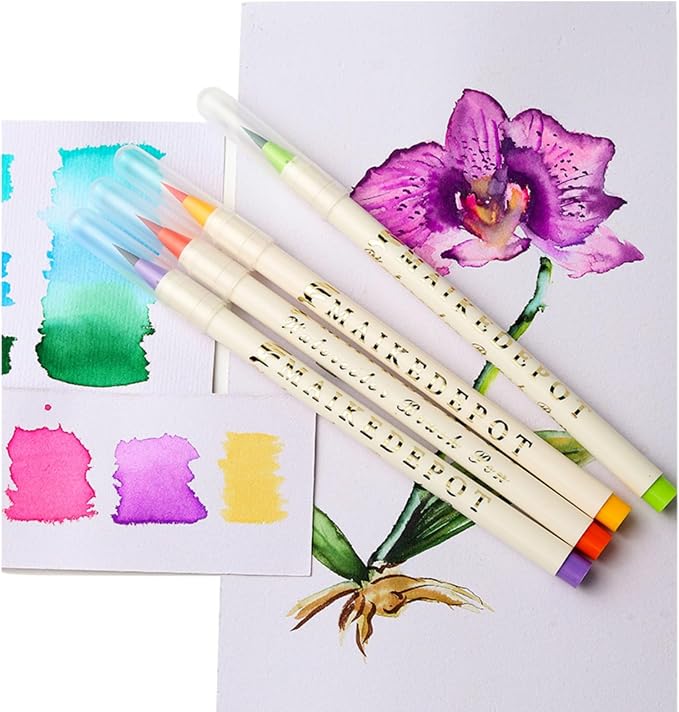 Watercolor Pens,Set of 48, Real Brush Pens Watercolor Markers and 2 Water Brush,Online Tutorial Video for Coloring Books, Calligraphy(48 Colors)