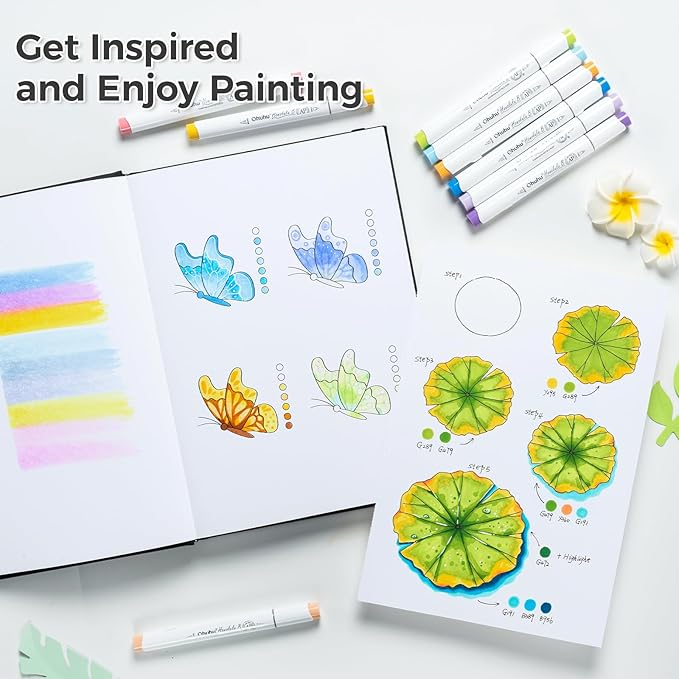 Ohuhu Sketchbook Marker Paper Pad: 8.3"x11.7" Large Art Sketch Book Drawing Papers 78 Sheets/156 Pages 120 LB/200 GSM Hardcover Sketching Books for Alcohol Markers Sketchpad Christmas Gift