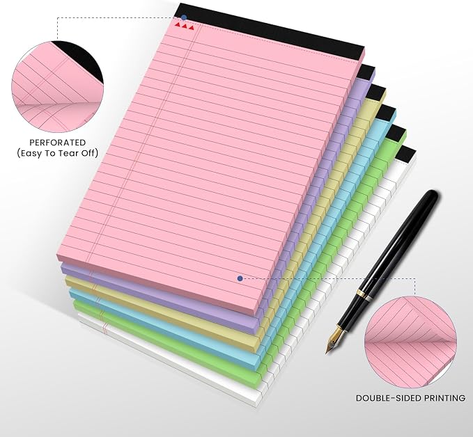 6pcs Small Note Pads, Colored Notepads 5x8 College Ruled Notebook, Writing Pads 5 x 8, Legal Pads, Pad Paper Perforate Notebooks for Work, Message, School, Office Supplies,30 Sheets/Pack