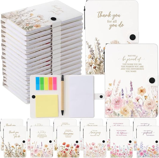 Resurhang 36 Pack Appreciation Gifts Bulk Inspirational Spiral Notebook with Sticky Note Pen, Note Pads Motivational Journals Thank You Gifts for Employee Volunteer Teacher Nurse Team (Wildflower)
