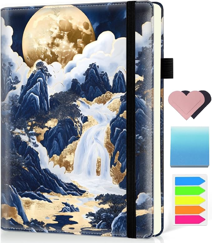 Hardcover Executive Notebooks, A5 PU Leather Lined Journal Notebook, 200 Pages Thick Paper Subject Notebooks for School,Work,Home Writing Business Notebook, Diary Book ，Golden Jungle Porcelain