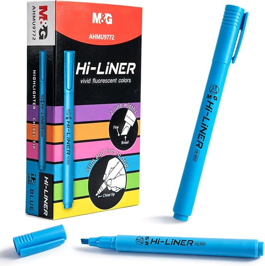 M&G Liner Highlighters, 12-Count Pack Blue Highlighters, Chisel Tip No Bleed Highlighter Pens for Office Documents, Planning, and Everyday Organization