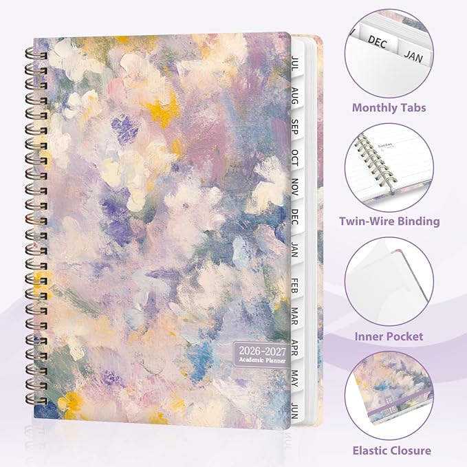 Planner 2026-2027, Weekly and Monthly Academic Year Calendar Planner, July 2026 - June 2027, Daily Agenda Book for Office School Supplies, A5(6.3'' x 8.5'')