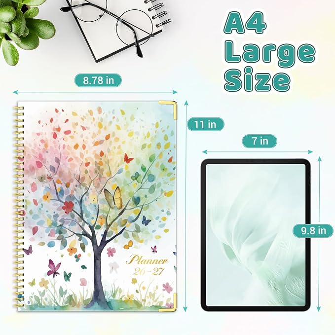 Academic Planner 2026-2027, 8.5" x 11", Hardcover Weekly Planner, Tree | Calendar Planner July 2026 - June 2027, Agenda Book with Tabs, Inner Pocket and Sticker for Office & School, A4