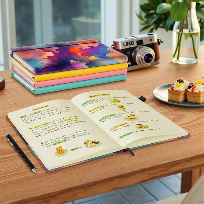 Hardcover Executive Notebooks, A5 PU Leather Lined Journal Notebook, 200 Pages Thick Paper Subject Notebooks for School,Work,Home Writing Business Notebook, Diary Book ，Colorful Sky