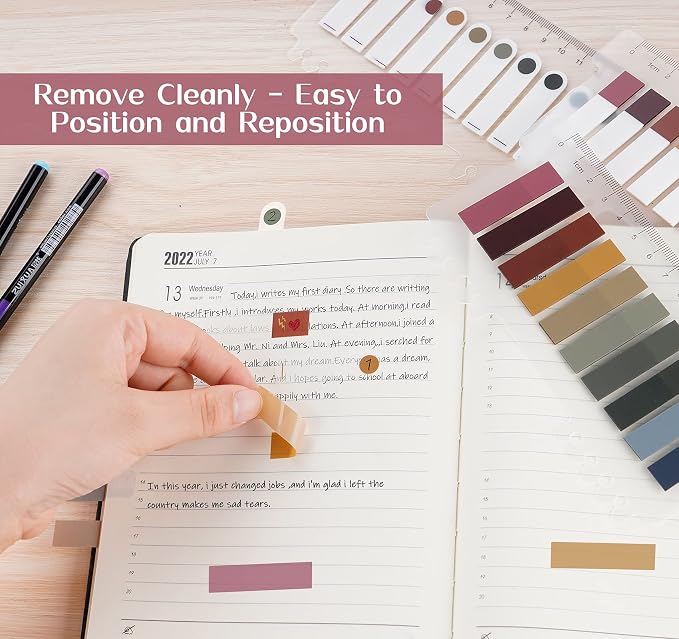 1200 pcs Annotation Tabs,3 Designs Book Tabs for Page Markers,Waterproof | 10 Colors Sticky Tabs,Transparent Annotating Tabs,Repositionable Book Flags Strip for Index Tab/Filing,Sticky Tabs for books
