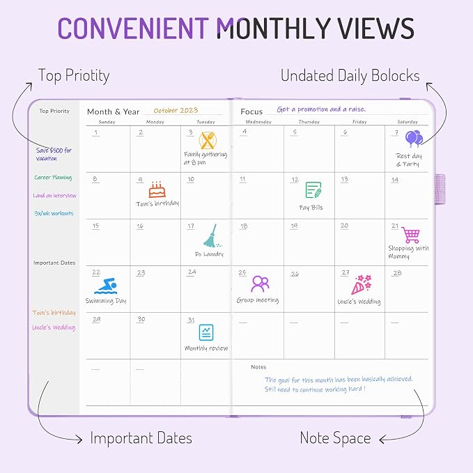 Undated Weekly Planner for 2026, Forvencer Simplified Weekly & Monthly Calendar Planner, Cute Daily Organizer Notebook, Agenda Journal to Track Goals & Tasks, Start Anytime, A5 Size, Black