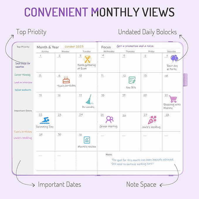 Undated Weekly Planner for 2026, Forvencer Simplified Weekly & Monthly Calendar Planner, Cute Daily Organizer Notebook, Agenda Journal to Track Goals & Tasks, Start Anytime, A5 Size, Pink