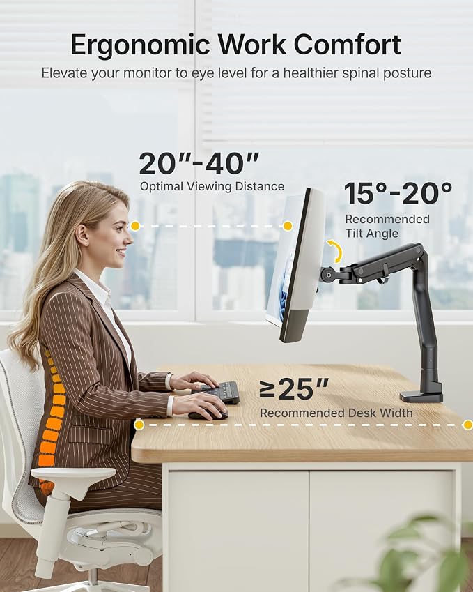 monTEK Heavy Duty Monitor Arm, 17-57" Ultrawide, Gas Spring, with USB，Black | Desk Monitor Mount Holds Max 57" Ultrawide Curved Screen Up to 59.4 lbs with USB 3.0A/C,No Sag,Clamp & Grommet Arm,75/100VESA