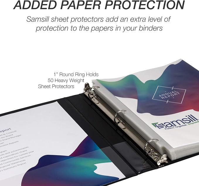 Samsill 4 Pack Durable 1 Inch 3 Ring Binders, Round Ring, Clear View Cover for Presentations, Black