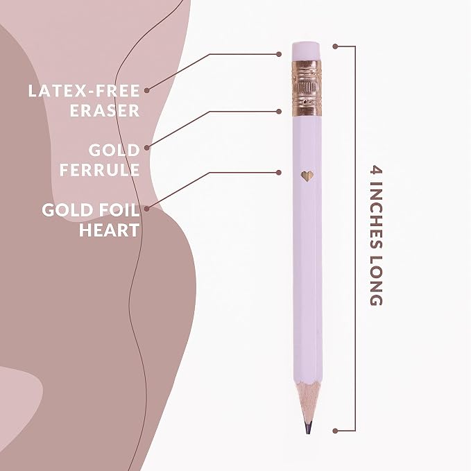 Heart Pencils for Baby Shower Games and Bridal Shower Games, Mini Pencils, Small Pencil Set For Game Prizes, Bridal Pens (White / Gold)