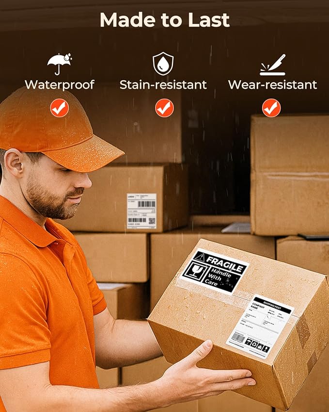 MUNBYN 4x3 Thermal Labels, 500 Sheets/1 Roll, White | Strong Adhesive & Perforated, Non BPA&BPS for Small Business, Shipping, Bakery, Clothing