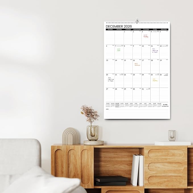 SUNEE 2026-2027 Wall Calendar Large 22.75"x15.5", 21 Month July Calendar (Ends March 2028), Vertical Extra Large, Black Minimalism