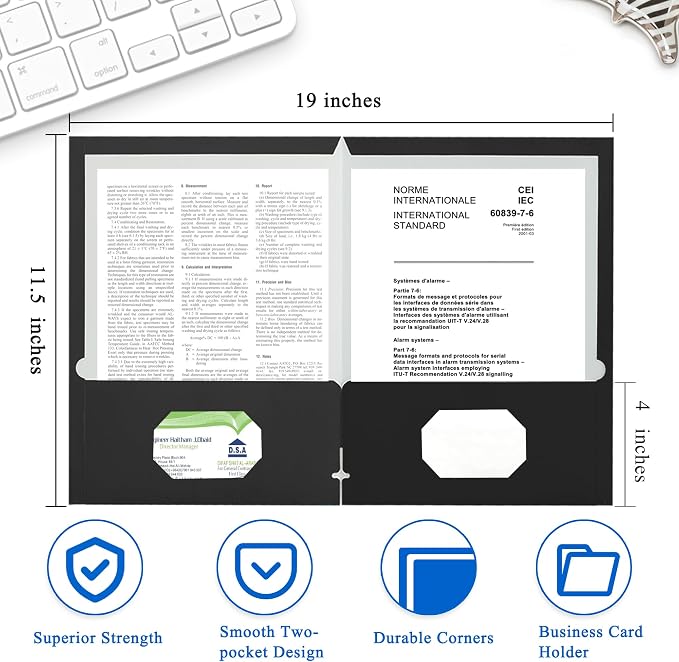 Zzrywuty File folders with Pockets,Black Two folders for documents,100 Pack Paper Folders with Card Slot,Letter Size,School Students,Business,Home and Office Workers