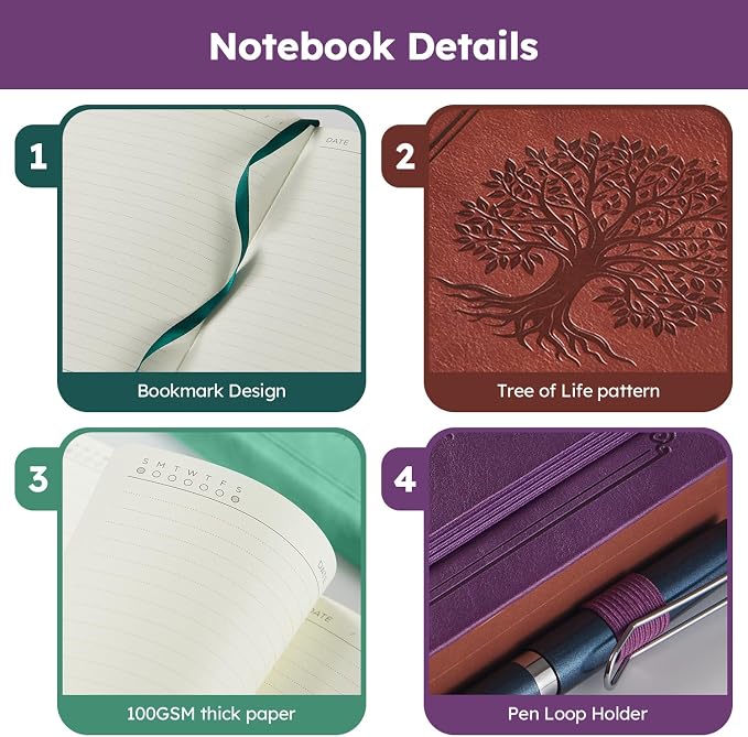 A5 Journaling Notebook, Hardcover Lined journal for Women Men writing, Note Taking, Personal Diary, 320 Pages 100GSM Thick Paper, Leather Cover Note book for School Office Supplies, 5.7'' X 8.4''