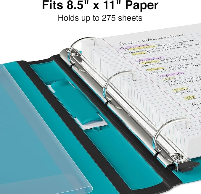 Staples 1-Inch 3-Ring Better Binder, Durable View Binder for Everyday Organization, Teal, 3-Pack