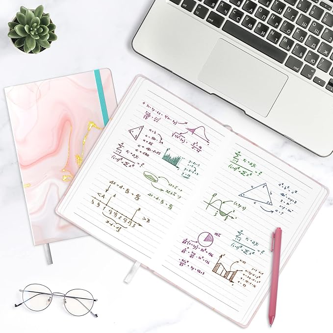 Lined Journal Notebook, Pink Marble Hardcover, Medium 5.7 x 8.4 in, 160 Pages Thick Paper, Cute Aesthetic A5 College Ruled Notebook for Journaling Writing Work Office School Women Girls