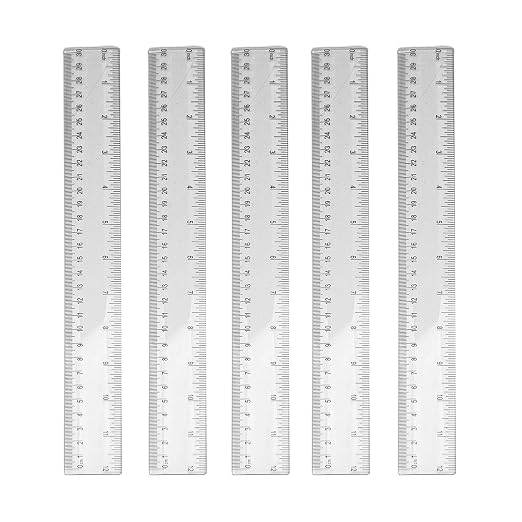 5 Pieces Transparent Clear Plastic Ruler, 12 inch (30cm) Ruler, Pack of 5, Clear Ruler, Plastic Ruler, Rulers for Kids, Measuring Tools, Ruler Set, Ruler inches and Centimeters (Clear)