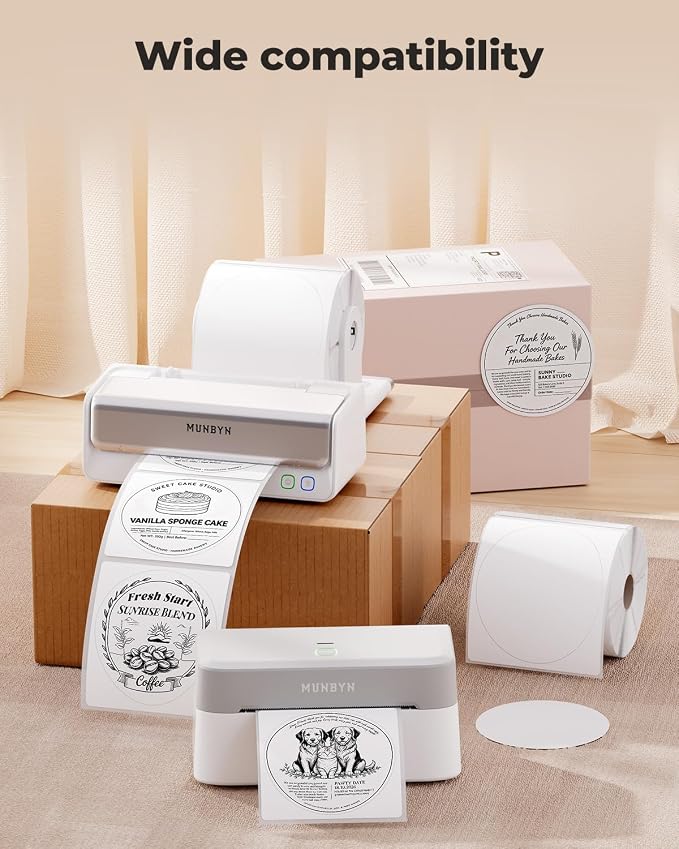 MUNBYN 4 Inch White Circle Thermal Labels for Business, 500 Sheets/1 Roll