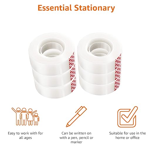Amazon Basics Matte Finish Tape, 6 Pack, 3/4" Width x 1000" (27.8 yds) Length, Translucent