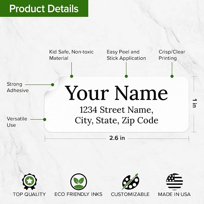 Personalized Return Address Labels, Custom Address and Name Mailing Labels for Envelopes, 1x2.6 Inches, Flat Sheet of 60-1200 Made in USA by My Sign Center -Plain