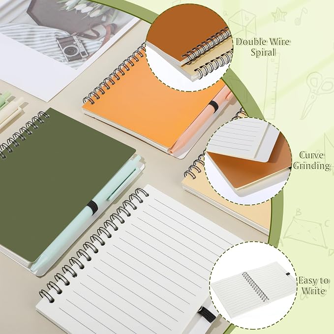 Resurhang 15 Sets Small Notebook Journal with Pen Bulk 4.5 * 5.5 Inch Pocket Size Spiral Lined Notepad for Women Men 100 Pages Notebook Employee Appreciation Gift for Work Study (Boho)