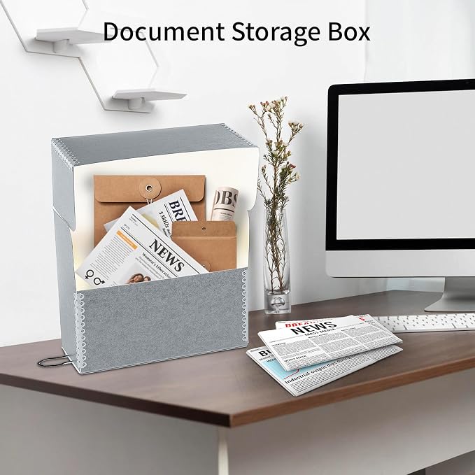 Lineco Archival Document Storage Box, Gray, 12.5" x 10.5" x 5" | Letter-Sized, Metal Edge, Acid-Free Boxboard Case, Includes 12 Folders, Organize Files, Prints, Photos