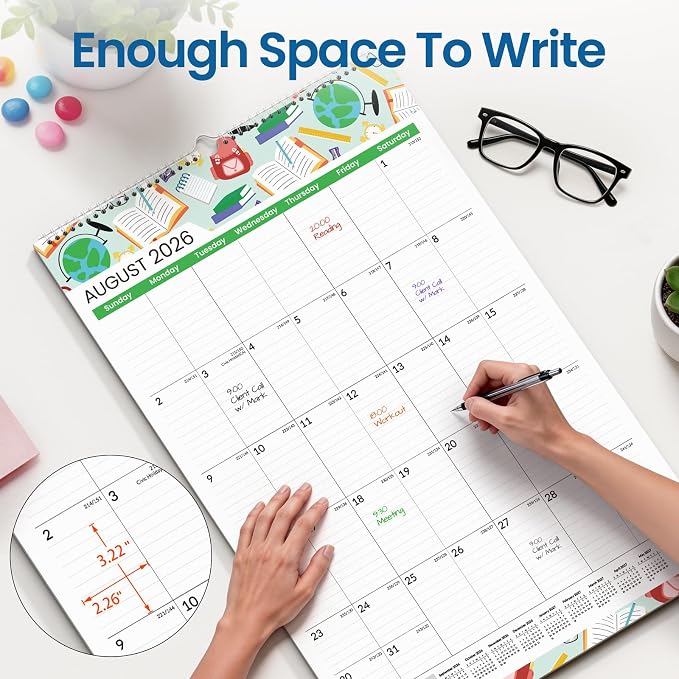SUNEE 2026-2027 Wall Calendar Extra Large 17"x27", 21 Month July Calendar (Ends March 2028),Vertical Monthly for Wall, Seasons Color