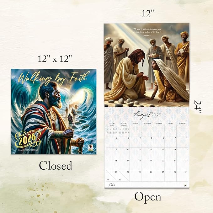 African American Expressions 2026 Wall Calendar – Walking by Faith – Monthly Calendar Celebrating Black Culture & History, 12x12 Hanging Calendar, 16 Months – Christian Gifts for Women