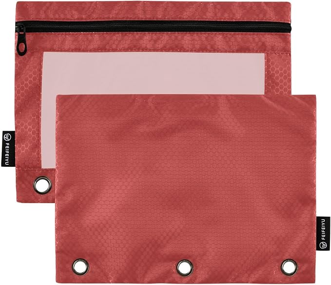 Gredecor Binder Pencil Pouch 3 Ring Brown Zipper Pencil Pouches Case 2 Pack Clear Binder Organizer for School Office