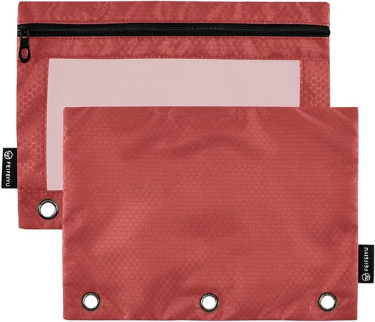 Gredecor Binder Pencil Pouch 3 Ring Brown Zipper Pencil Pouches Case 2 Pack Clear Binder Organizer for School Office