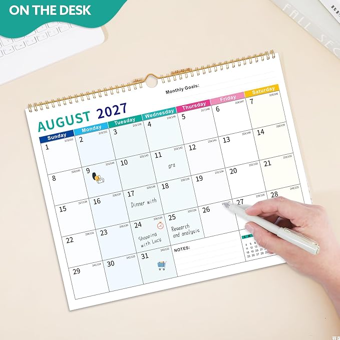 2026-2027 Wall Calendar, 14.5" x 11.8" 18 Month Colorful | July 2026-December 2027 120Gsm FSC-Certified Paper Monthly Calendar, Twin-Wire Binding, Ruled Blocks, Holiday Reference