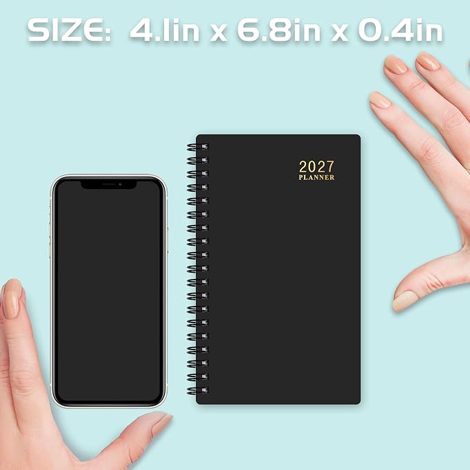 2027 Pocket Calendar/Planner - Weekly & Monthly Pocket Planner for Purse, Jan. 2027 - Dec. 2027, 6.8" x 4.1", Strong Twin - Wire Binding, Plastic Cover