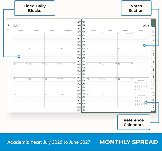 Blue Sky 2026-2027 Weekly & Monthly Academic Planner, 8"x10.875", Seychelle | July 2026 - June 2027, Flexible Cover, Wirebound, Laminated Tabs, Academic Year