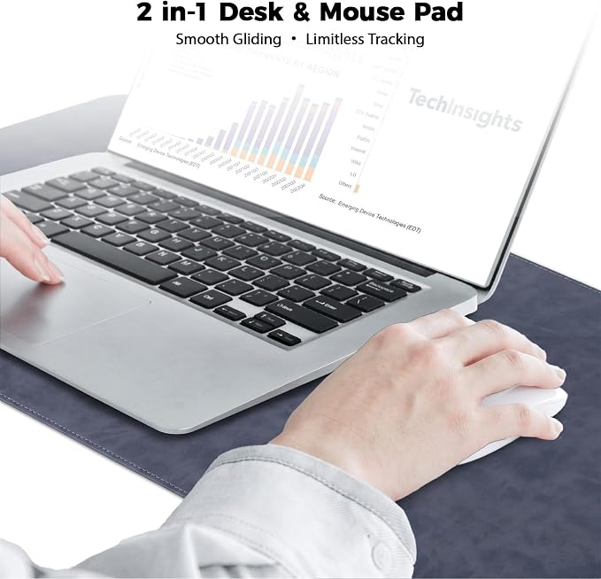 CHEERYGOO Faux Leather Desk Mat - Waterproof Mouse Pad, Non-Slip PU Leather Blotter, Writing Surface for Office and Home 47"x17" XXL Dark Blue