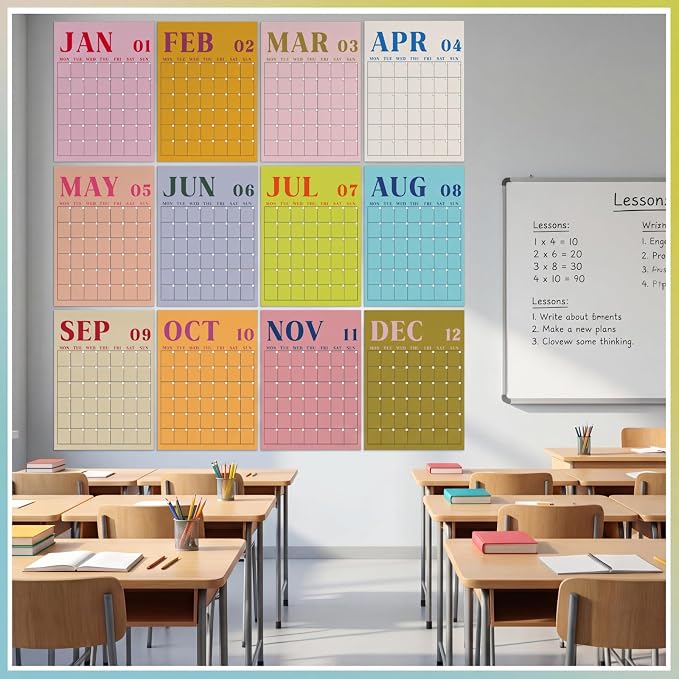 Gueevin 2026 Reusable Classroom Calendar Large Undated Dry Erase Wall Calendar 16 x 12 Inches Big Monthly Blank Planner Yearly Planning for School Organizing Office Home (Fresh Macaron)