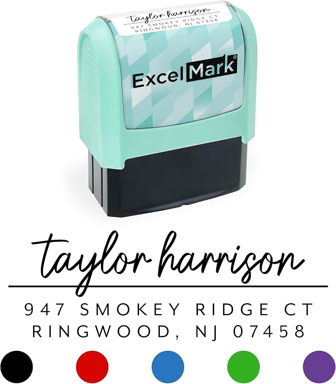 ExcelMark Address Stamp - Custom Return Address Stamp with Elegant Designs, Vibrant Colors & Patterns – Perfect for Mail, Invitations & Gifts (Seafoam, Metro Line)