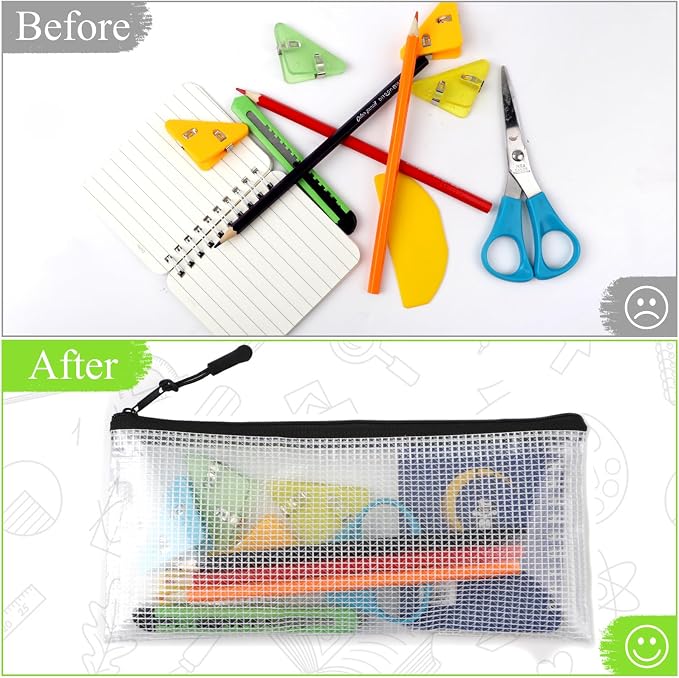 YOPCDJ 48 Pack Black Mesh Zipper Pouch Bags, Small Clear Pencil Pouches, 9.2 x 4.7 in, for Travel Storage, Office, Arts & Crafts