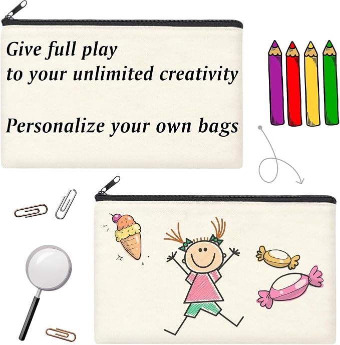 ZeeDix Canvas Zipper Pouch Bulk – 8.3 x 5 Inches Cotton Canvas Pouches with Zipper, Canvas Pencil Pouch, Makeup Bags Bulk for Travel Cosmetic Toiletry, Multipurpose Zipper Pouch for DIY Craft Storage