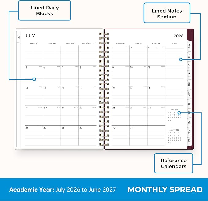 Blue Sky 2026-2027 Weekly & Monthly Academic Planner, 5.875"x8.625", Mayla | July 2026 - June 2027, Flexible Pocket Cover, Wirebound, Laminated Tabs, Extra 30 Sheets of Notes, Academic Year