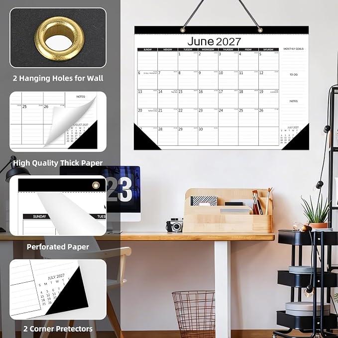 MZD8391 Desk Calendar 2026-2027, Jul 2026-Dec 2027 18 Months, 17" x 12" | Large Desktop Academic Calendar, Wall Calendar, Monthly Planner, Julian Dates, Home School Office Planning Organization Gift