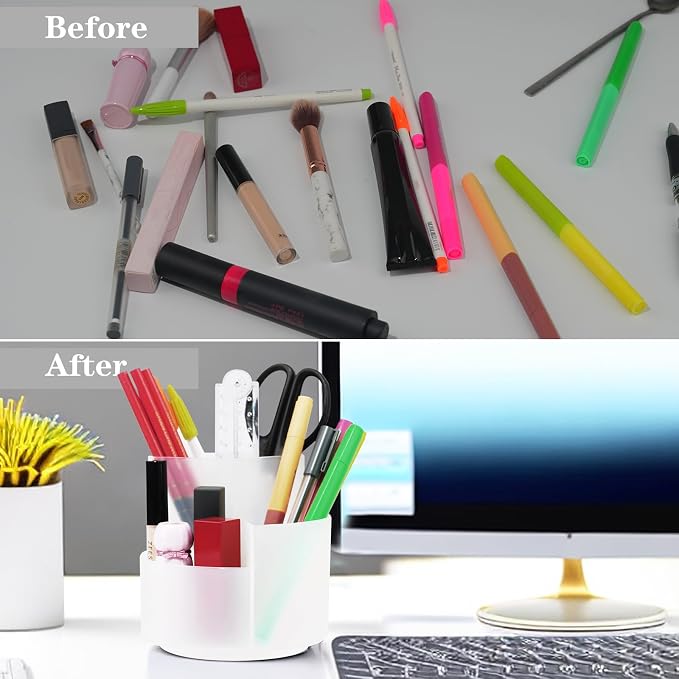 Newkita Desk Pen Holder, 3 Slots 360-Degree Rotating Desktop Storage Organizer, Desk Accessories for Art Supplies (Clear)