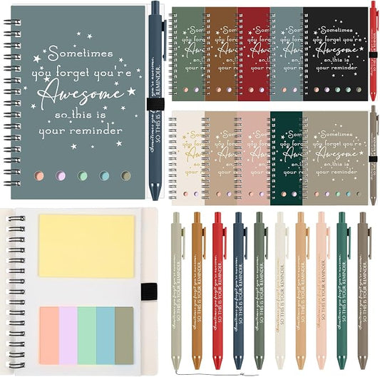 Chuangdi 10 Sets Back to School Teacher Gifts Appreciation Journal Inspirational Notebook with Sticky Notepad Ballpoint Pen Bulk Thank You Gifts for Student Staff Team Coworker Nurse(Morandi)