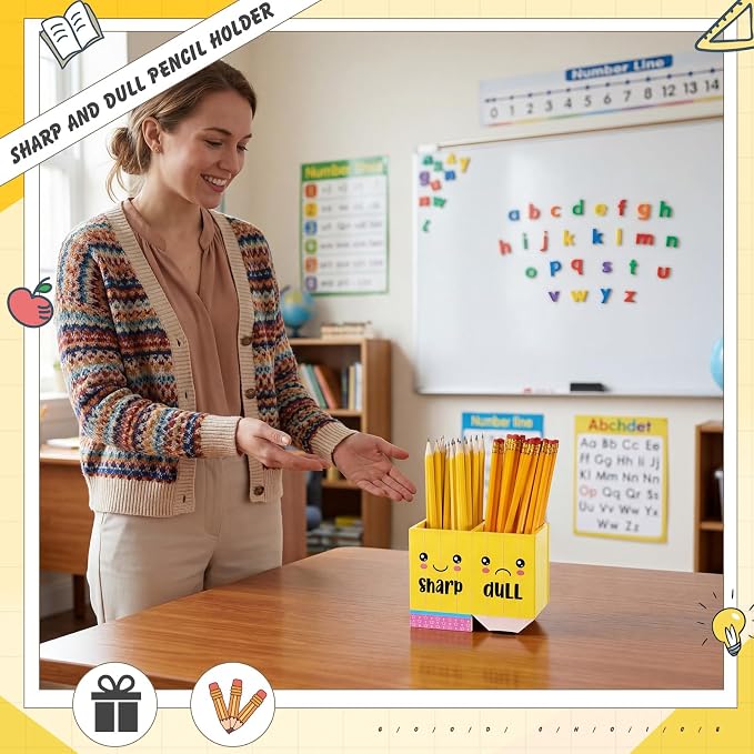DoubleFill 1 Pcs Pencil Shaped Holder Sharp Dull Holder Wooden Dispenser Pen Storage with Classic Pencil Shaped Design for Back to School Teachers Classroom Organization Accessories