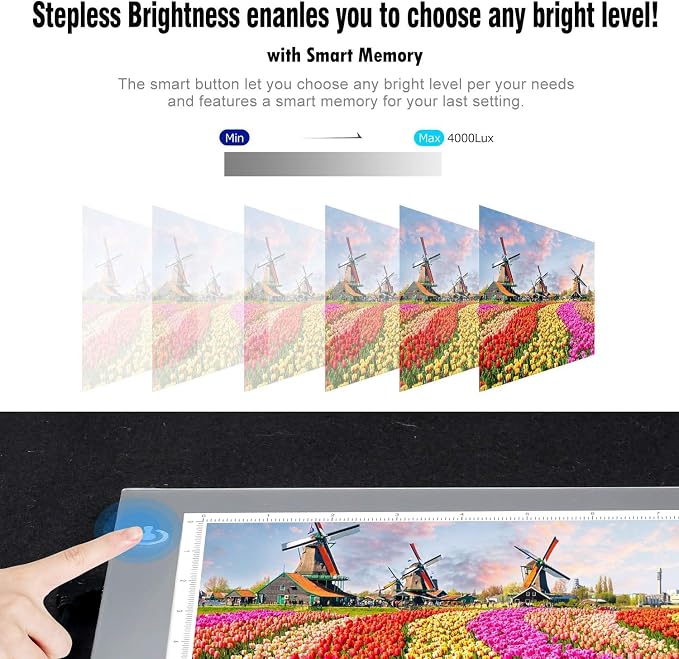 Silver A4 Dimmable LED Artcraft Light Box Tracer Slim Light Pad Portable Tablet, USB Power Cable Copy Drawing Board Tracing Table for Artists Designing, Animation, Sketching, Stenciling X-ray Viewing