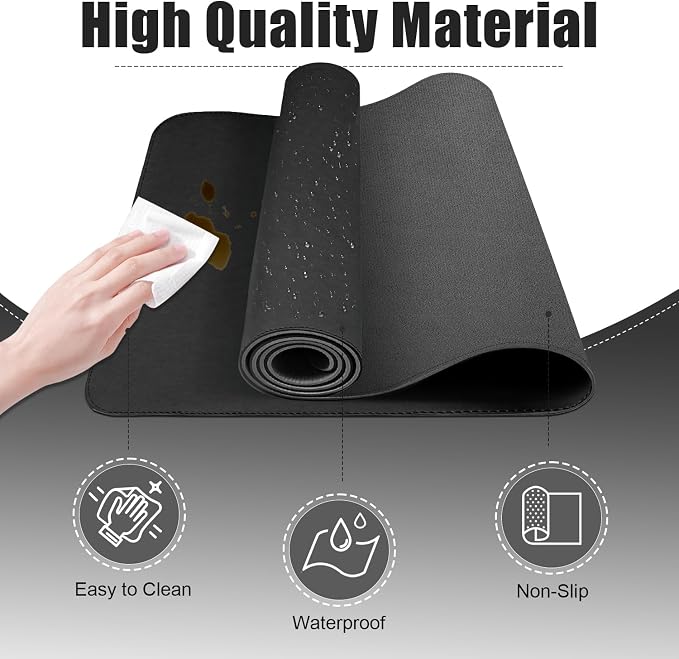 Leather Desk Pad Protector, 39.4'' X 17'' Large Mouse Pad, Office Desk Mat, Non-Slip PU Leather & Suede Base Desk Blotter, Laptop Desk Pad, Desktop Mat for Office Home, Black