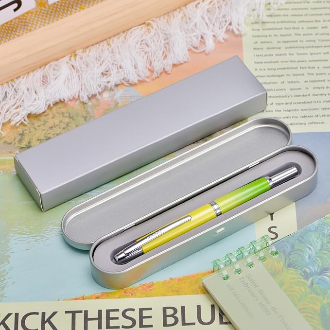 Jinhao 10 Press Fountain Pen with Box, Gradient Green Retractable Fine Nib with Ink Converter Set (Silver Clip)