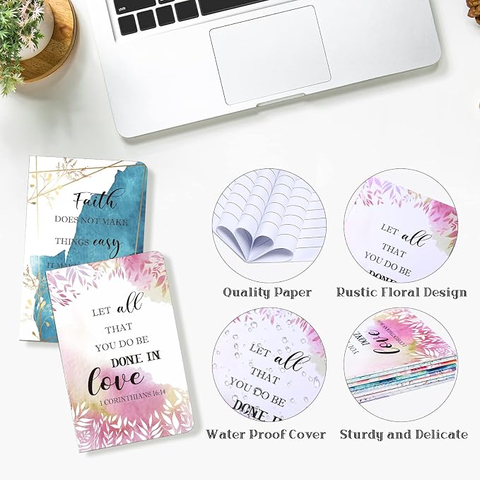Containlol 16 Pcs Flower Daily Prayer Gift for Women, Bible Verse Notebooks Rustic Floral Inspirational Scripture Quotes Pocket Notepads, School Office, 4.9 x 3.1 Inches(Bright Style)