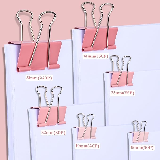 Temiary Aesthetic Binder Clips, Large Metal Binder Clip with Clear Storage Container, Binding Paperwork Clamps for School Teachers Office Supplies (Pink 1.6 Inch, 24P)