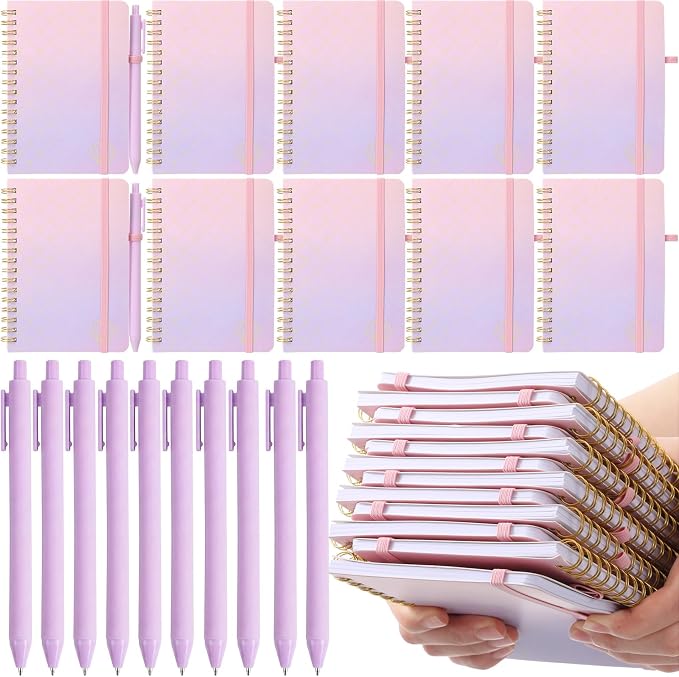 Fulmoon 24 Set Mermaid A6 Spiral Notebook with Ballpoint Pens 50 Sheets, 4"x 6" Small College Ruled Notepads Journaling Notebooks Bulk Mermaid Party Gifts for Back to School Supplies Offices Team